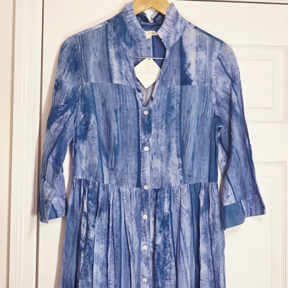 Be Boho Blue Button-Up Dress with White Palm Trees Small - Picture 2 of 6